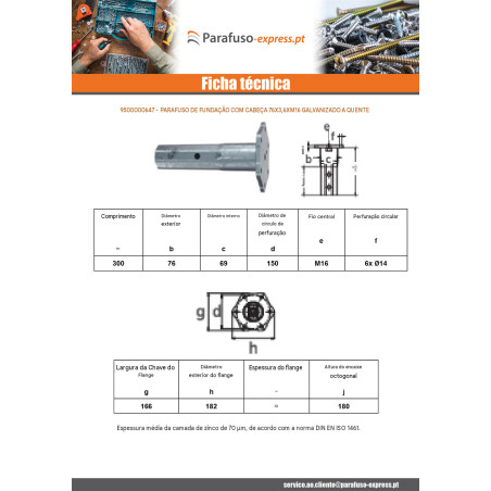 Cabeça do parafuso de fundação 76X3.6XM16 forte resistência à corrosão Aço galvanizado a quente