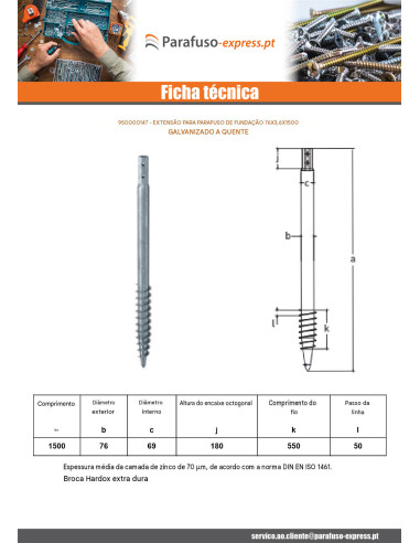 Parafuso de fundação 76X3,6X1500 forte resistência à corrosão Aço galvanizado a quente