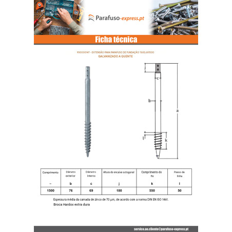 Parafuso de fundação 76X3,6X1500 forte resistência à corrosão Aço galvanizado a quente
