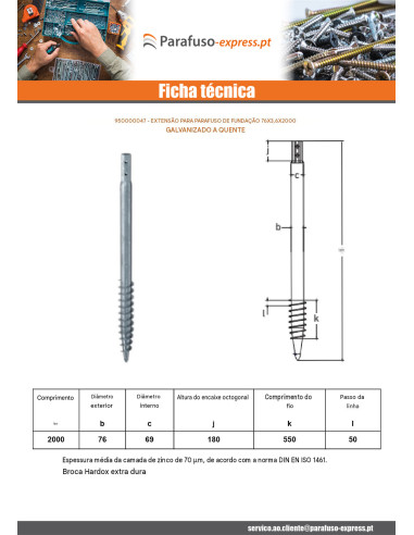 Parafuso de fundação 76X3,6X2000 forte resistência à corrosão Aço galvanizado a quente