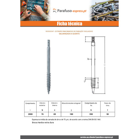 Parafuso de fundação 76X3,6X2000 forte resistência à corrosão Aço galvanizado a quente