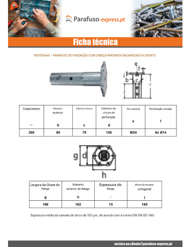 Cabeça do parafuso de fundação 89X5XM24 forte resistência à corrosão Aço galvanizado a quente