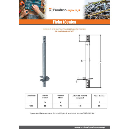 Extensão para parafusos de fundação 89X5X1500 forte resistência à corrosão Aço galvanizado a quente