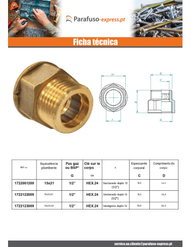 Mamilo hexagonal Figura 529 macho fêmea 12x17 (3/8') Latão cromado