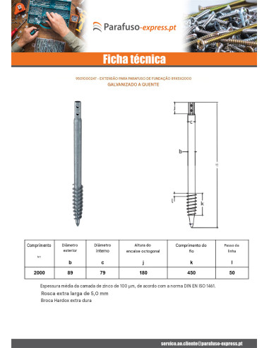 Parafuso de fundação 89X5X2000 forte resistência à corrosão Aço galvanizado a quente