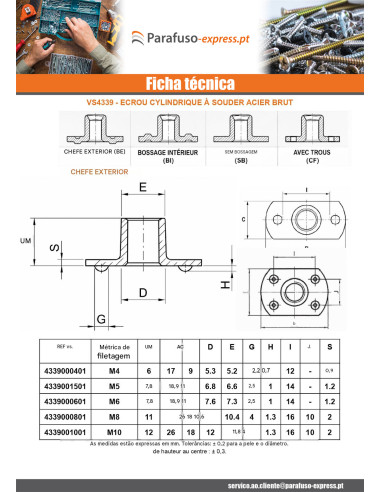 Porca cilíndrica de soldar chefe interno M6 22X14 Aço bruto