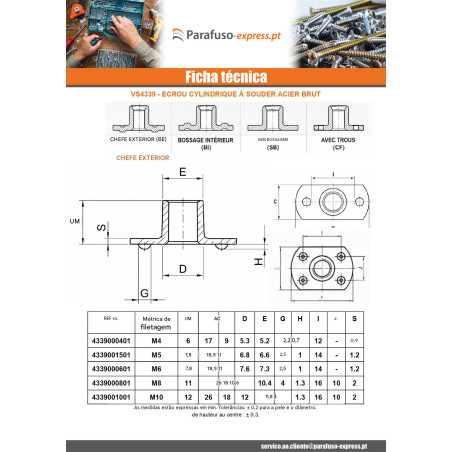 Porca cilíndrica de soldar chefe interno M6 22X14 Aço bruto