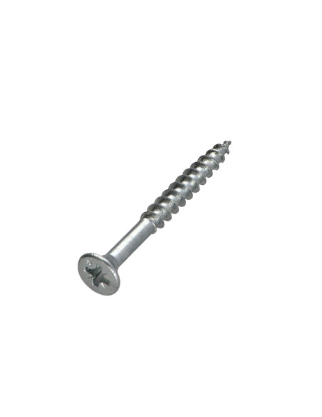 Parafuso de madeira aglomerado VBA3 cabeça fresada Pozi 6X60 rosca parcial Aço zinco branco