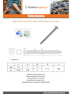 Parafuso Betão cabeça fresada reduzida 7,5X302 TORX T30 Aço zinco branco 2