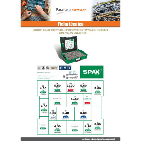 Sortido 1070 Spax cabeça fresada T-STAR MAIS Aço inoxidável A2