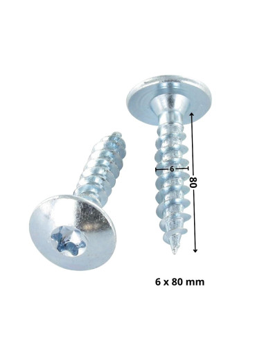 PARAFUSO dobradiça 6X80 rosca parcial TORX T30 Aço zinco branco