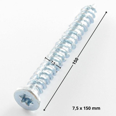 Parafuso Betão cabeça fresada reduzida 7,5X150 TORX T30 Aço zinco branco