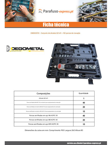 Sortido Alicate GO611 + 150 Porcas Rebite DEGOMETAL
