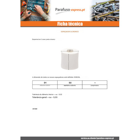 Espaçador cilíndrica 10,5 x 20 x 18 Polietileno branco