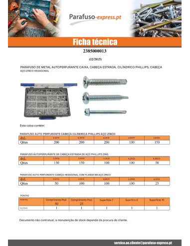 Sortido 1775 autoperfurante cabeça fresada / cabeça cilíndrica phillips / cabeça hexagonal Aço zinco branco