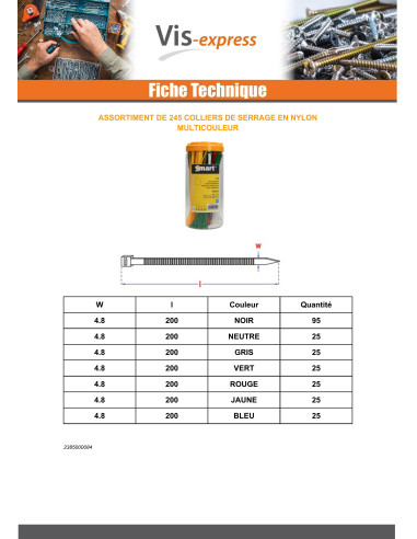 Sortido 245 Abraçadeira de aperto em aço inoxidável Nylon