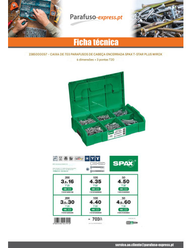 Sortido 703 Spax cabeça fresada T-STAR+ WIROX - Parafuso Express