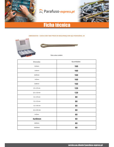 Sortido 1580 Cavilha sulcada Aço inoxidável A4 - Parafuso Express