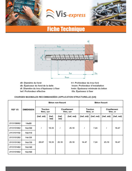 Parafuso de betão cabeça hexagonal flange com gola T21 14X130 Aço zinco branco