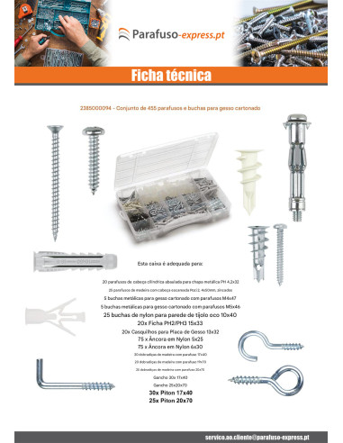 Sortido 455 PARAFUSO e Bucha placas de gesso - Parafuso Express