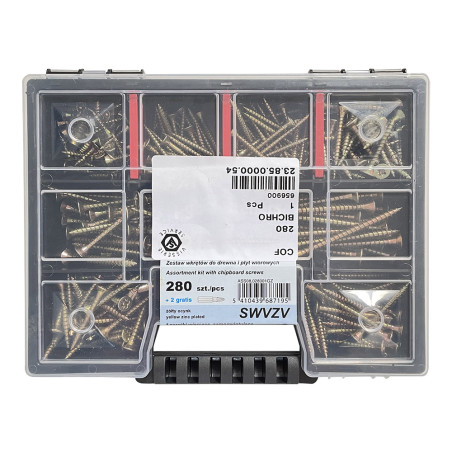 Sortido 280 Parafuso de madeira aglomerado cabeça fresada TORX cut ponto antifenda tipo 17 Dicromato