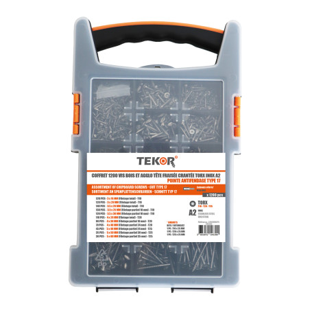 Sortido 1200 Parafusos de madeira e aglomerado TEKOR cabeça fresada dentado TORX Aço inoxidável A2