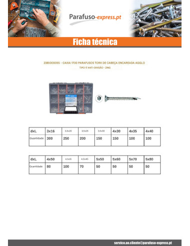 Sortido 1700 Parafuso de madeira aglomerado cabeça fresada TORX cut ponto antifenda tipo 17 Aço zinco branco