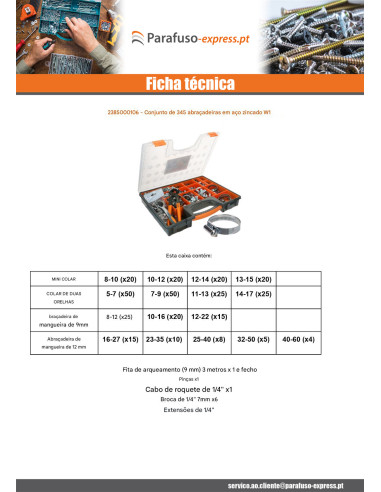 Sortido 345 Braçadeira de mangueira de aperto Aço zinco W1