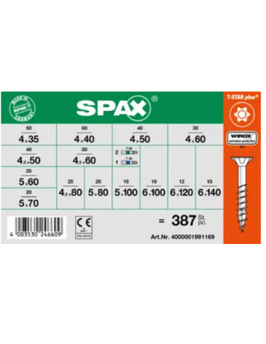 Sortido 364 Parafuso de madeira cabeça fresada T-STAR revestimento WIROX + 3 Ponteira