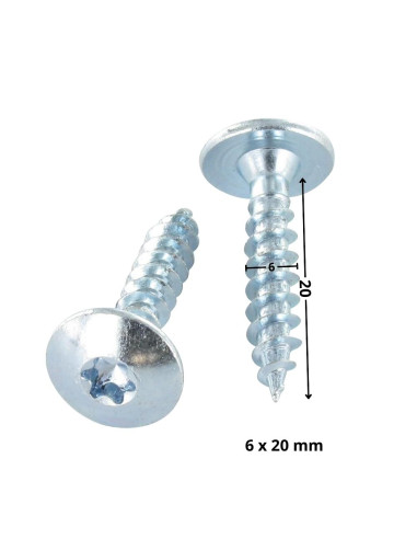 PARAFUSO dobradiça 6X20 rosca total TORX T30 Aço zinco branco