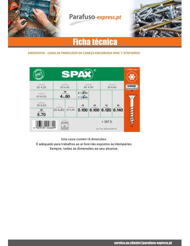 Sortido 364 Parafuso de madeira cabeça fresada T-STAR revestimento WIROX + 3 Ponteira