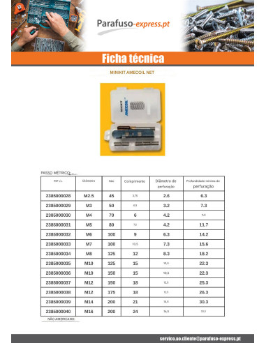 KIT +NET RELATÓRIO M12X18 passo de rosca de 175 - Parafuso Express