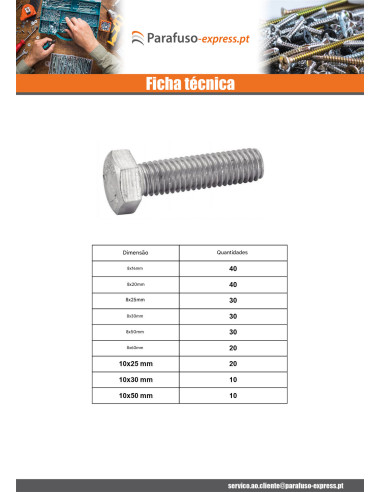Sortido 570 Parafuso de metais cabeça hexagonal rosca total Aço inoxidável A4