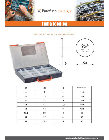 Sortido 1530 Rondela Aço inoxidável A4 - Parafuso Express