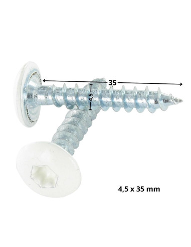 PARAFUSO dobradiça 4,5X35 rosca total TORX T20 Aço zinco branco RAL9010 branco puro