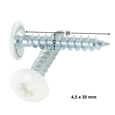 PARAFUSO dobradiça 4,5X35 rosca total TORX T20 Aço zinco branco RAL9010 branco puro