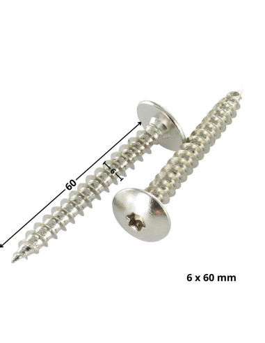 PARAFUSO dobradiça 6X60 rosca parcial TORX T30 Aço niquelado