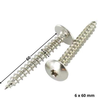 PARAFUSO dobradiça 6X60 rosca parcial TORX T30 Aço niquelado