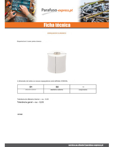 Espaçador cilíndrica 8,7 x 16 x 3 Polietileno branco