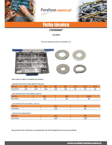 Sortido 1530 Rondela liso M L LL/ Arruela Aço inoxidável A2