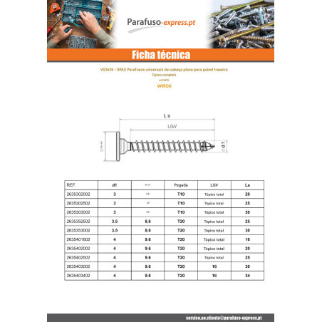 Spax Parafuso de madeira cabeça plana 4X25 rosca total TORX T20 4CUT WIROX