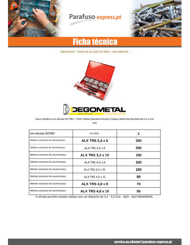 Sortido Alicate GO9800 + 1000 Rebite DEGOMETAL - Parafuso Express