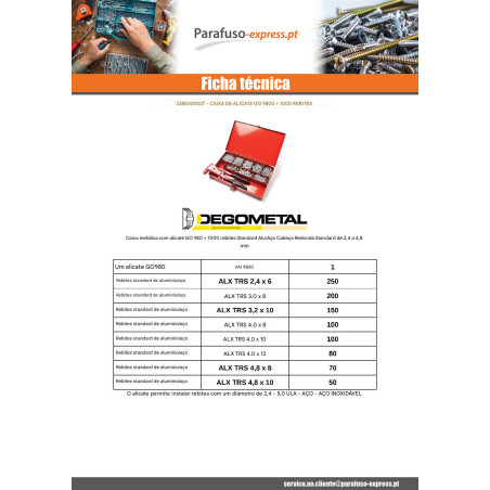 Sortido Alicate GO9800 + 1000 Rebite DEGOMETAL - Parafuso Express