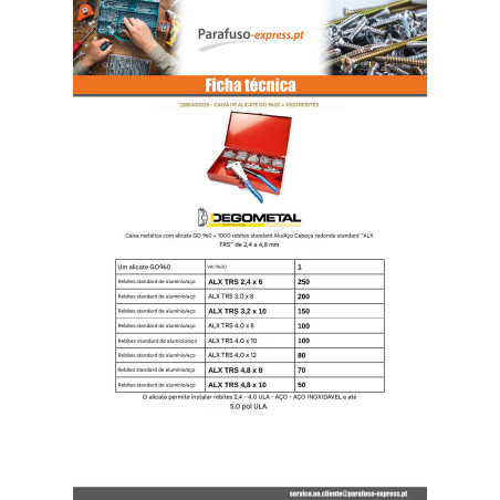 Sortido Alicate GO9600 + 100 Rebite DEGOMETAL - Parafuso Express