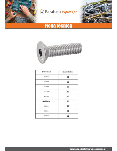 Sortido 1240 Parafuso de metais cabeça fresada hexagonal oca FHC Aço inoxidável A4