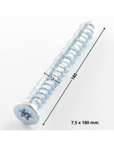 Parafuso Betão cabeça fresada reduzida 7,5 x 180 TORX T30 Aço zinco branco