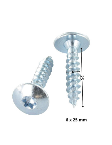 PARAFUSO dobradiça 6X25 rosca total TORX T30 Aço zinco branco