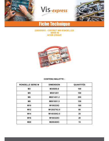 Sortido 850 Rondela Aço zinco branco gama M (Média)