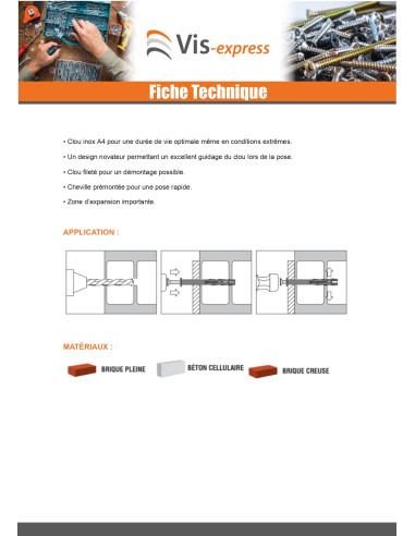 Bucha de golpe Nylon 8X100 com parafuso cabeça fresada Aço inoxidável A4