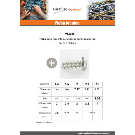 Parafuso autorroscante para plástico cabeça cilíndrica Phillips 0 2,6X8 Aço zinco preto microparafusos